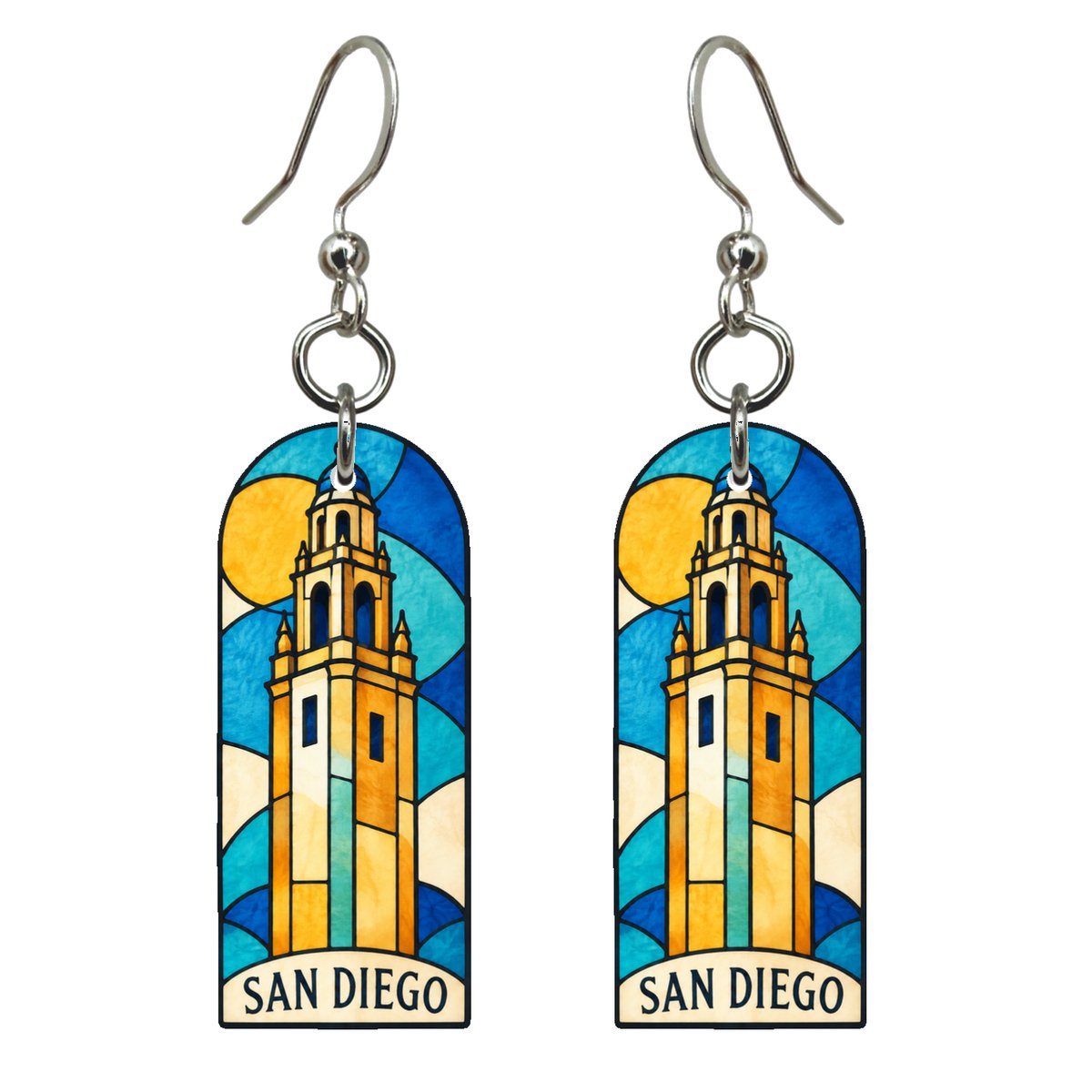 She's Choosing San Diego Earrings | Stained Glass Graphic | S1129