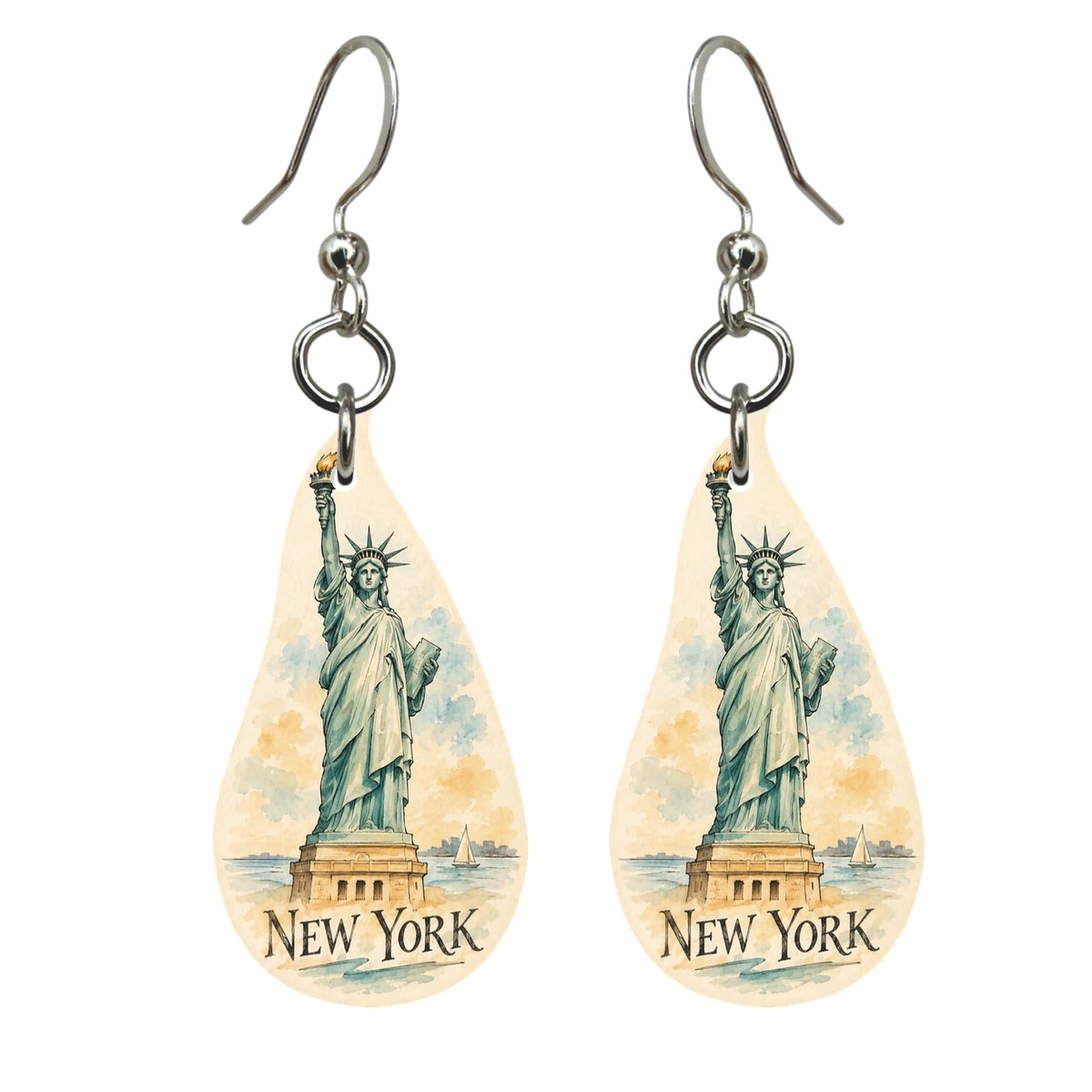 She's Choosing New York Earrings | Pen and Watercolor Wash | S112