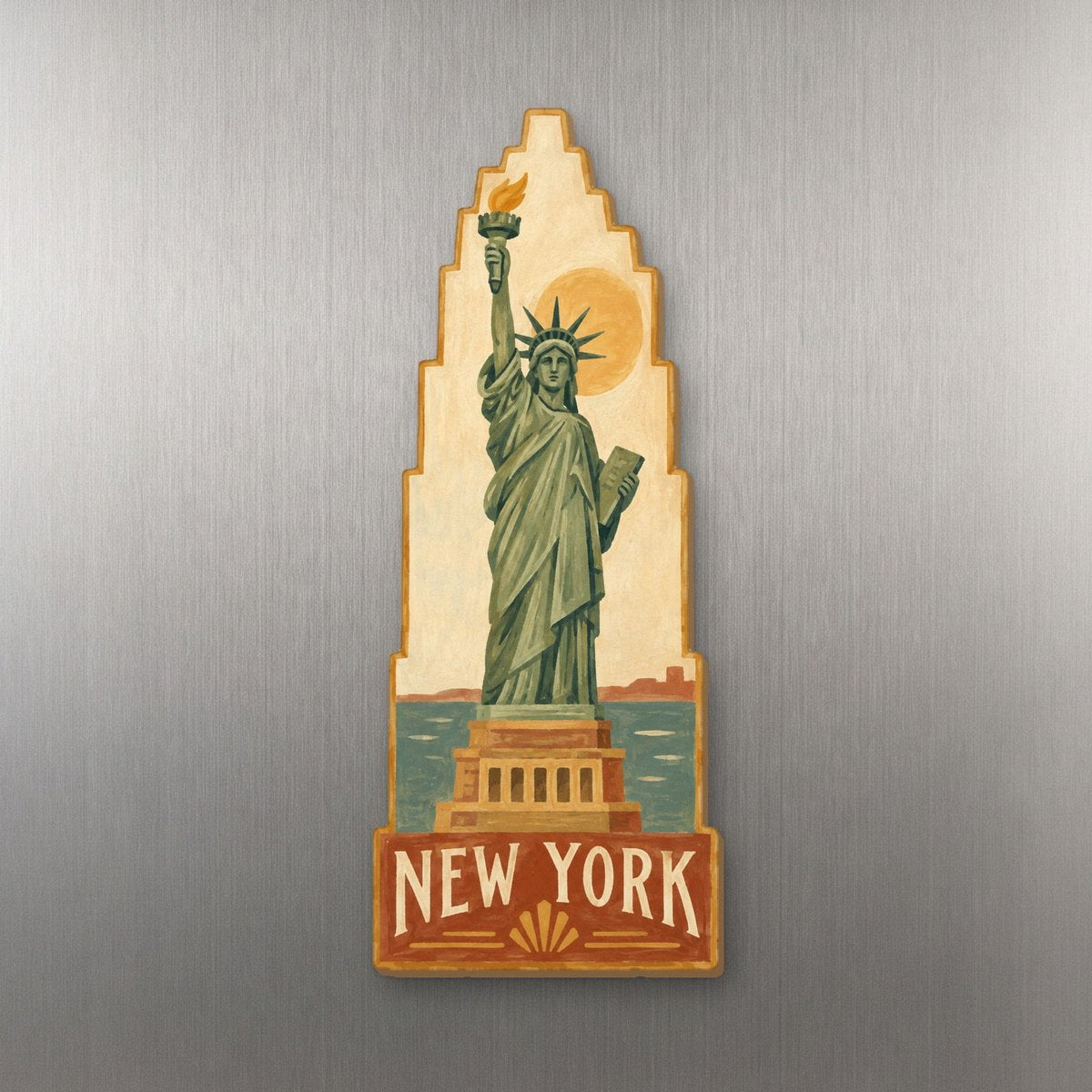 She's Choosing New York Magnet | Naive Folk Painting | S113-M