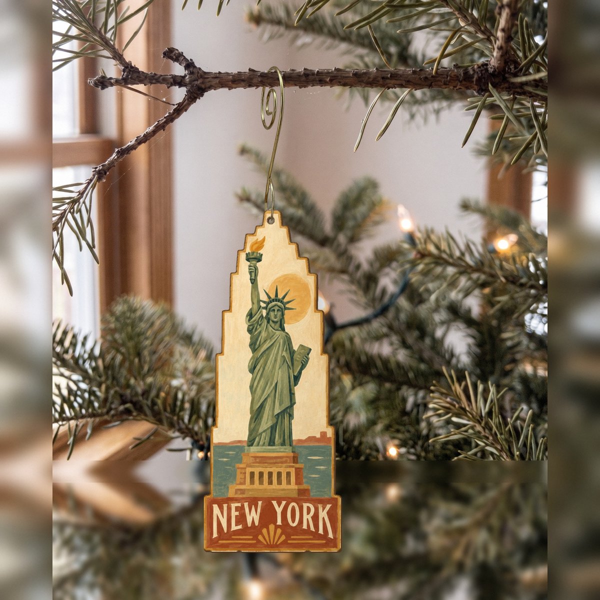 She's Choosing New York Ornament | Naive Folk Painting | S113-O