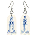 She's Choosing San Diego Earrings | Blue And White Ceramic Illustration | S1131