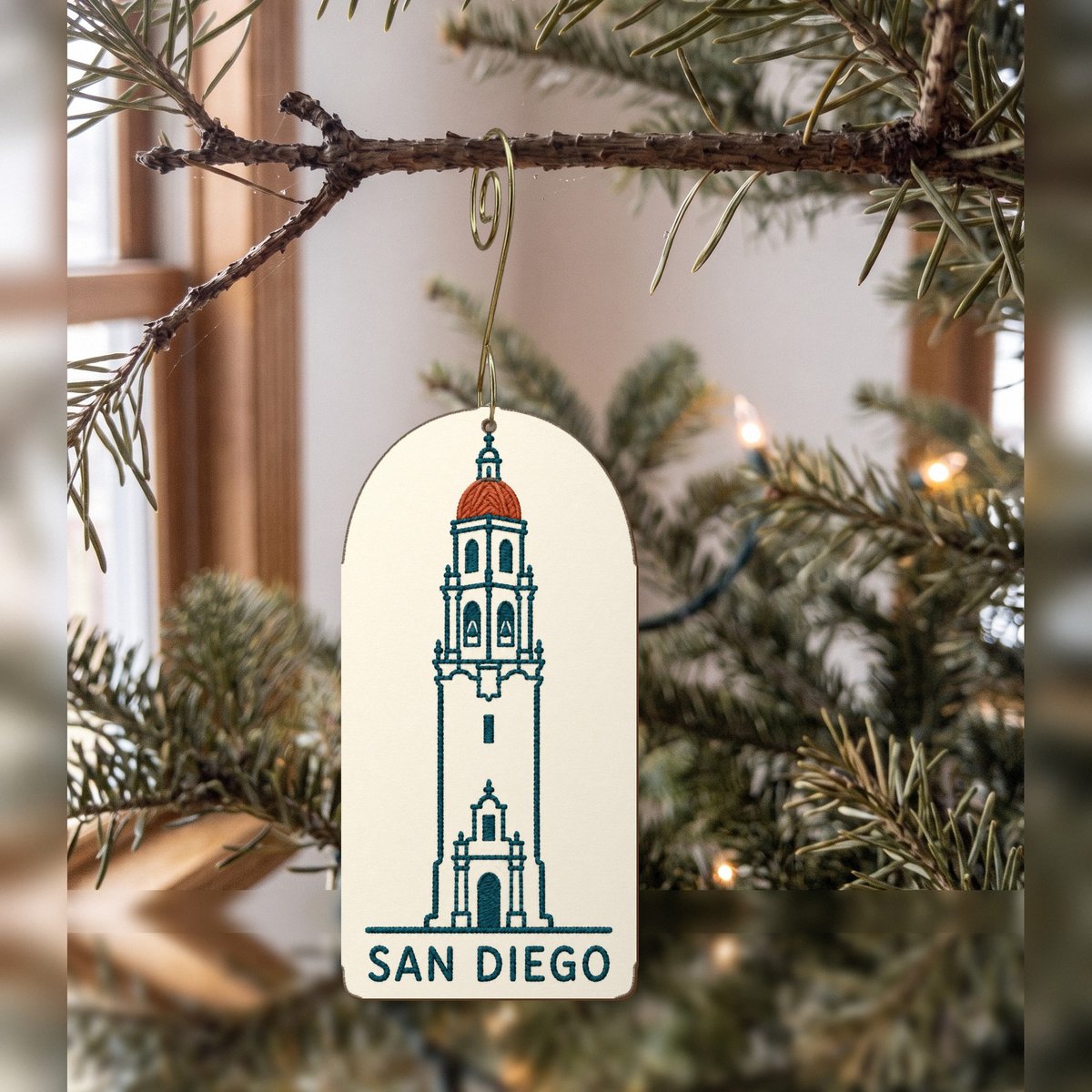 She's Choosing San Diego Ornament | Embroidered Line Illustration | S1134-O