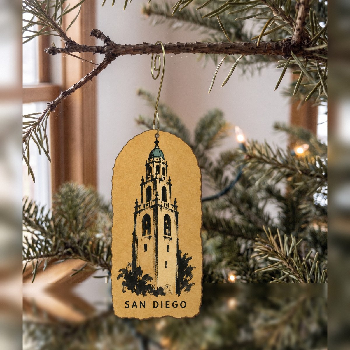 She's Choosing San Diego Ornament | Ink And Paper Collage | S1139-O