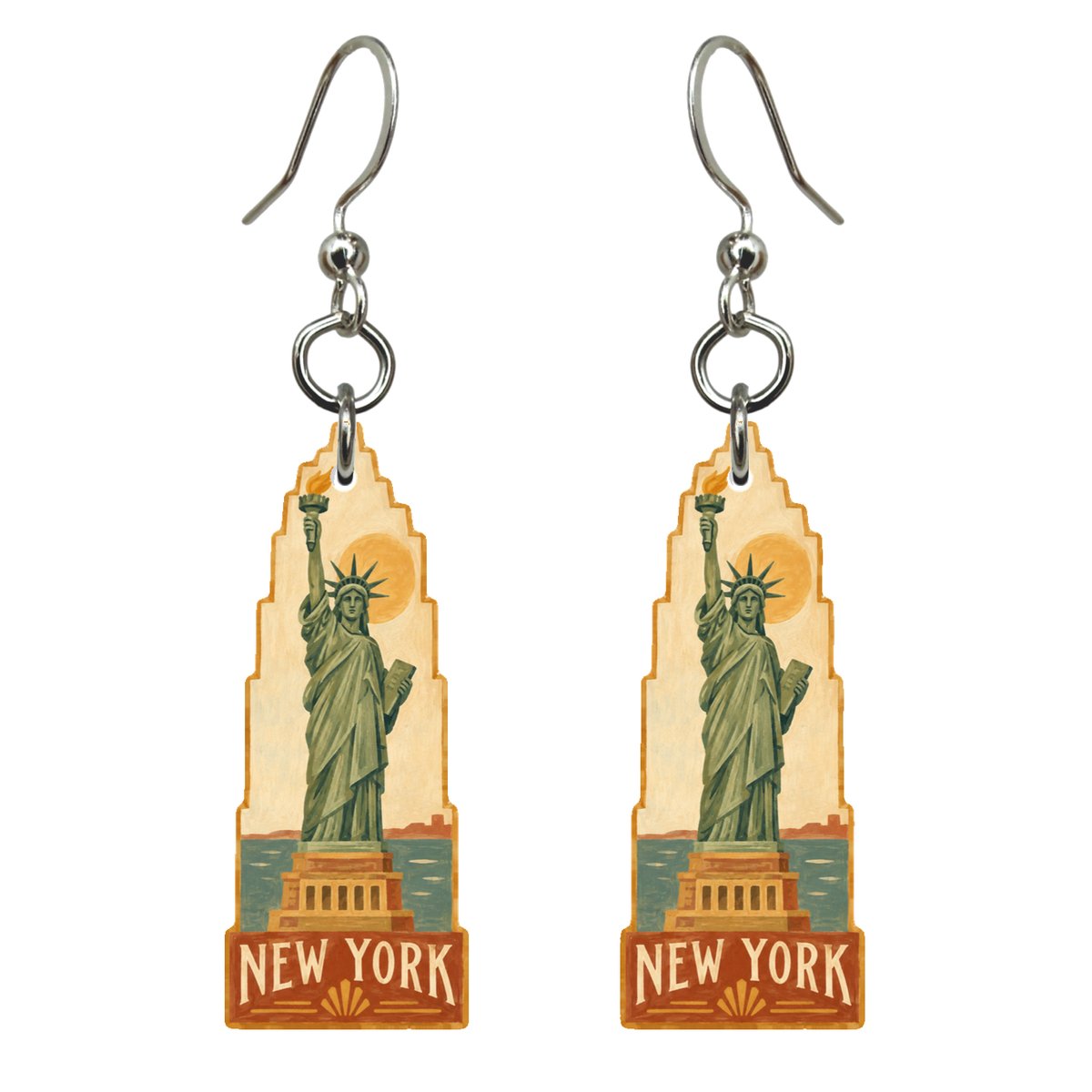 She's Choosing New York Earrings | Naive Folk Painting | S113