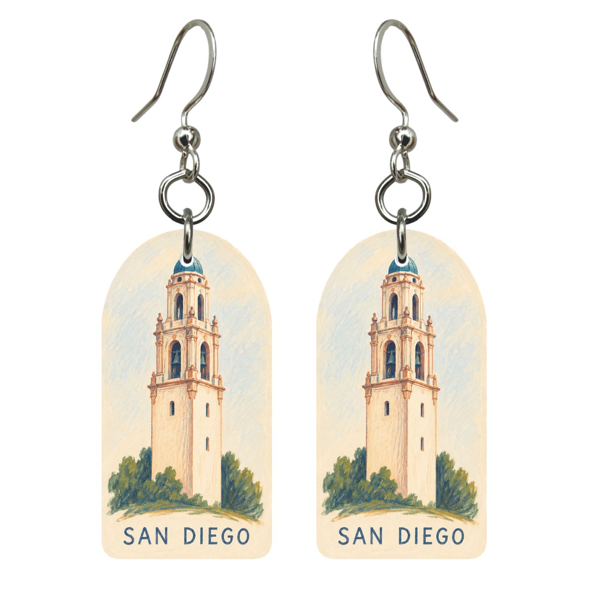 She's Choosing San Diego Earrings | Colored Pencil Over Gouache | S1140