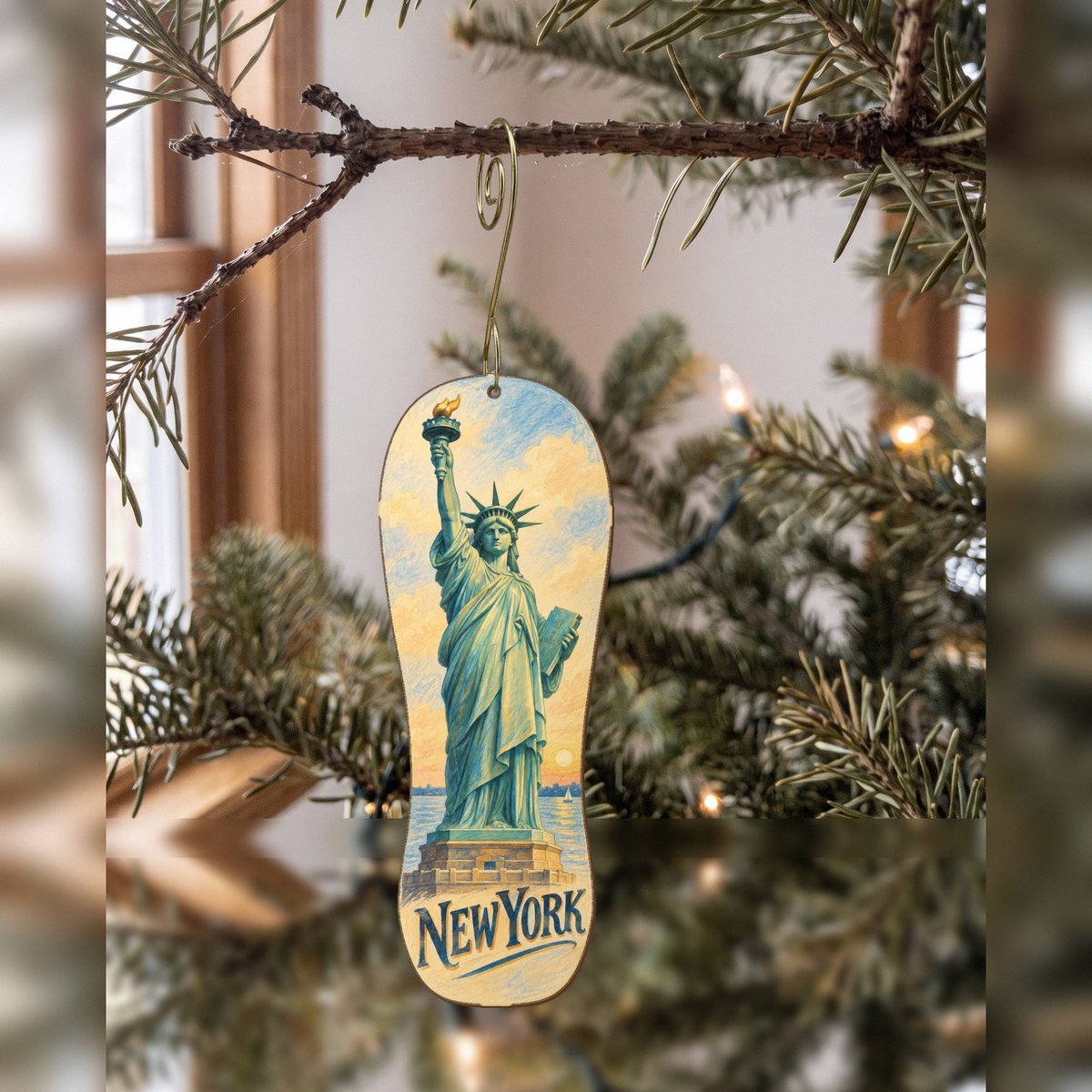 She's Choosing New York Ornament | Colored Pencil over Gouache | S117-O