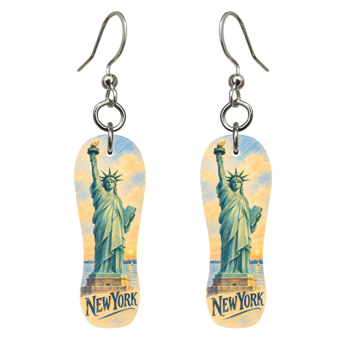 She's Choosing New York Earrings | Colored Pencil over Gouache | S117