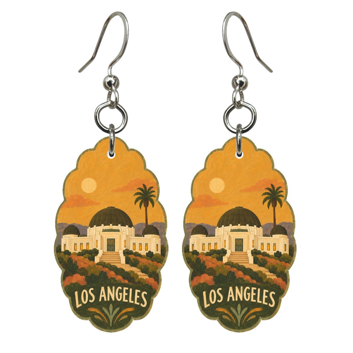 She's Choosing Los Angeles Earrings | Naive Folk Painting | S131