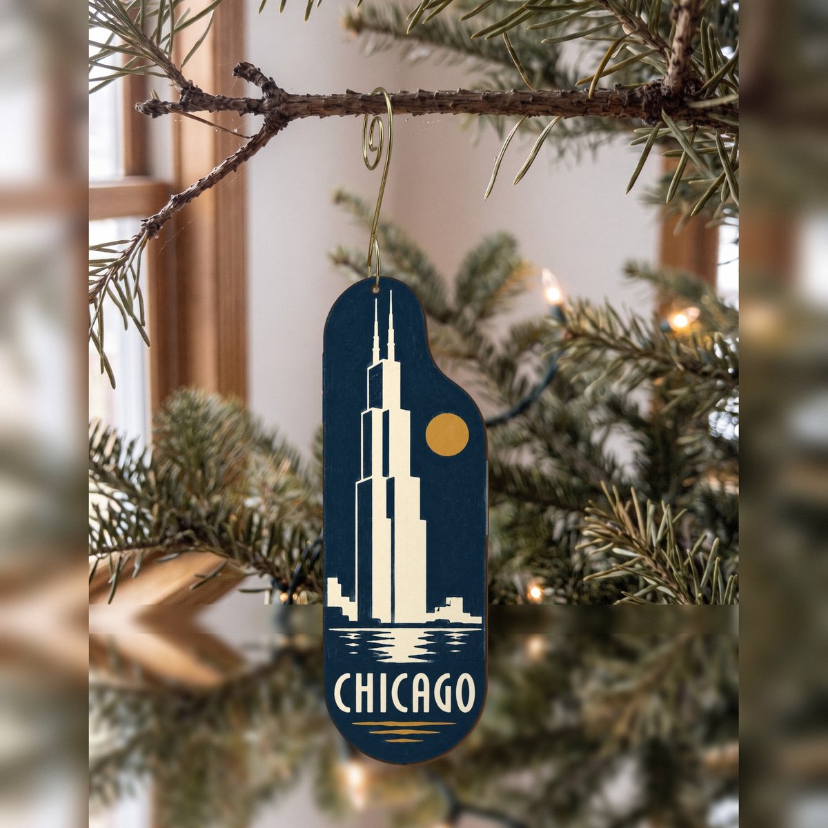 She's Choosing Chicago Ornament | Negative-Space Silhouette | S136-O