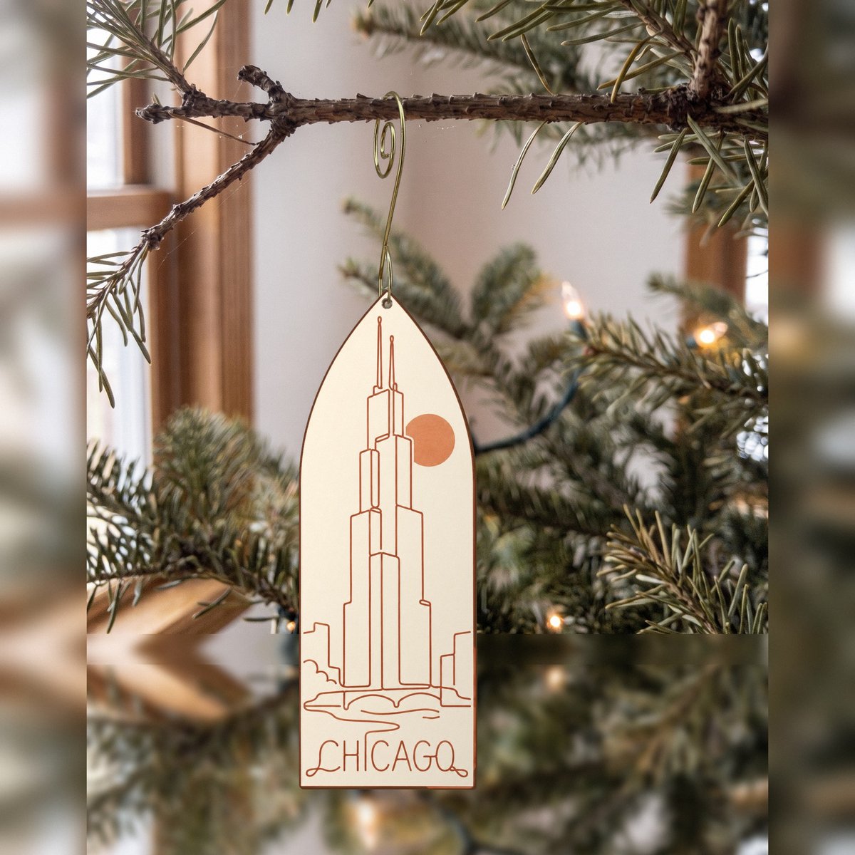 She's Choosing Chicago Ornament | Continuous-Line Drawing | S137-O