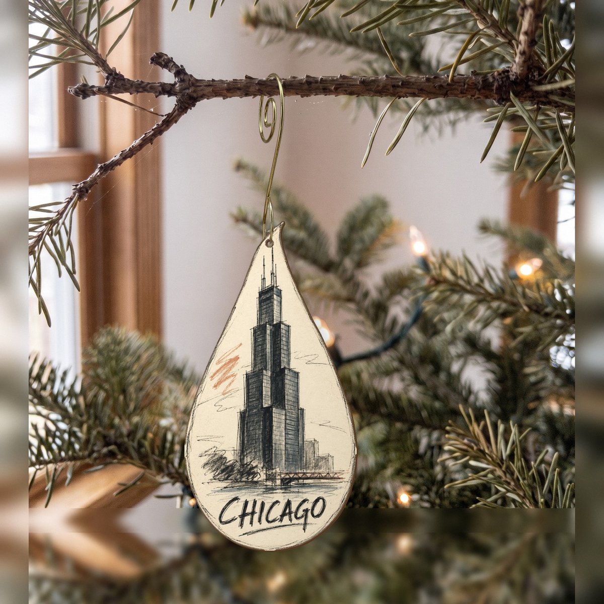 She's Choosing Chicago Ornament | Loose Contour Sketch | S138-O