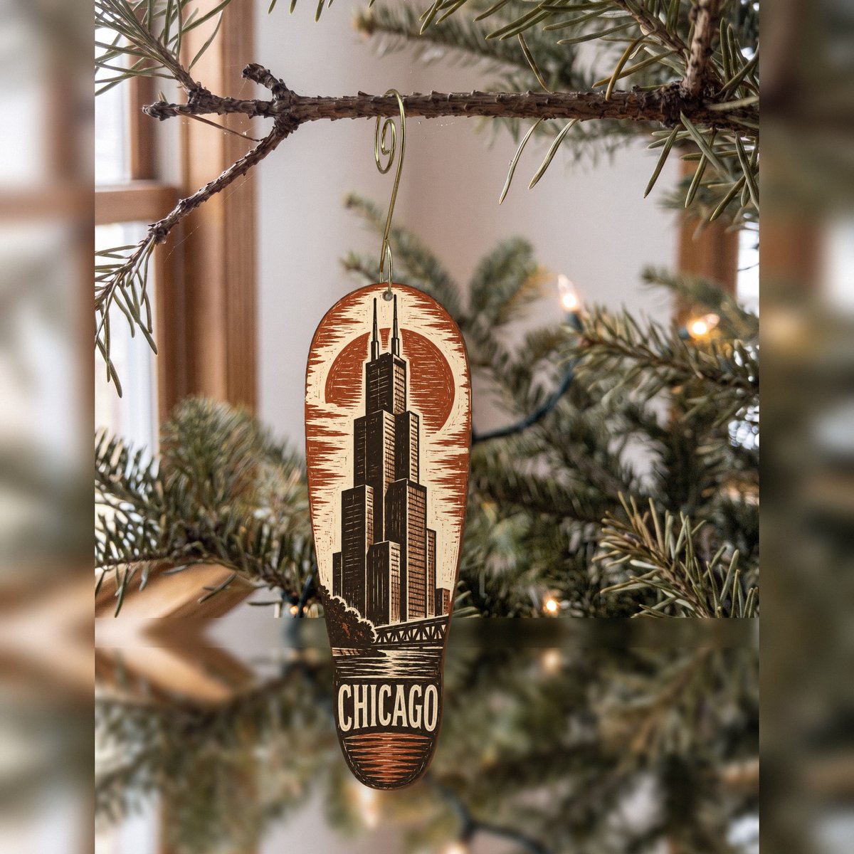 She's Choosing Chicago Ornament | Woodcut | S141-O