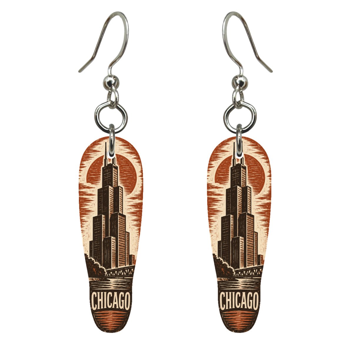 She's Choosing Chicago Earrings | Woodcut | S141
