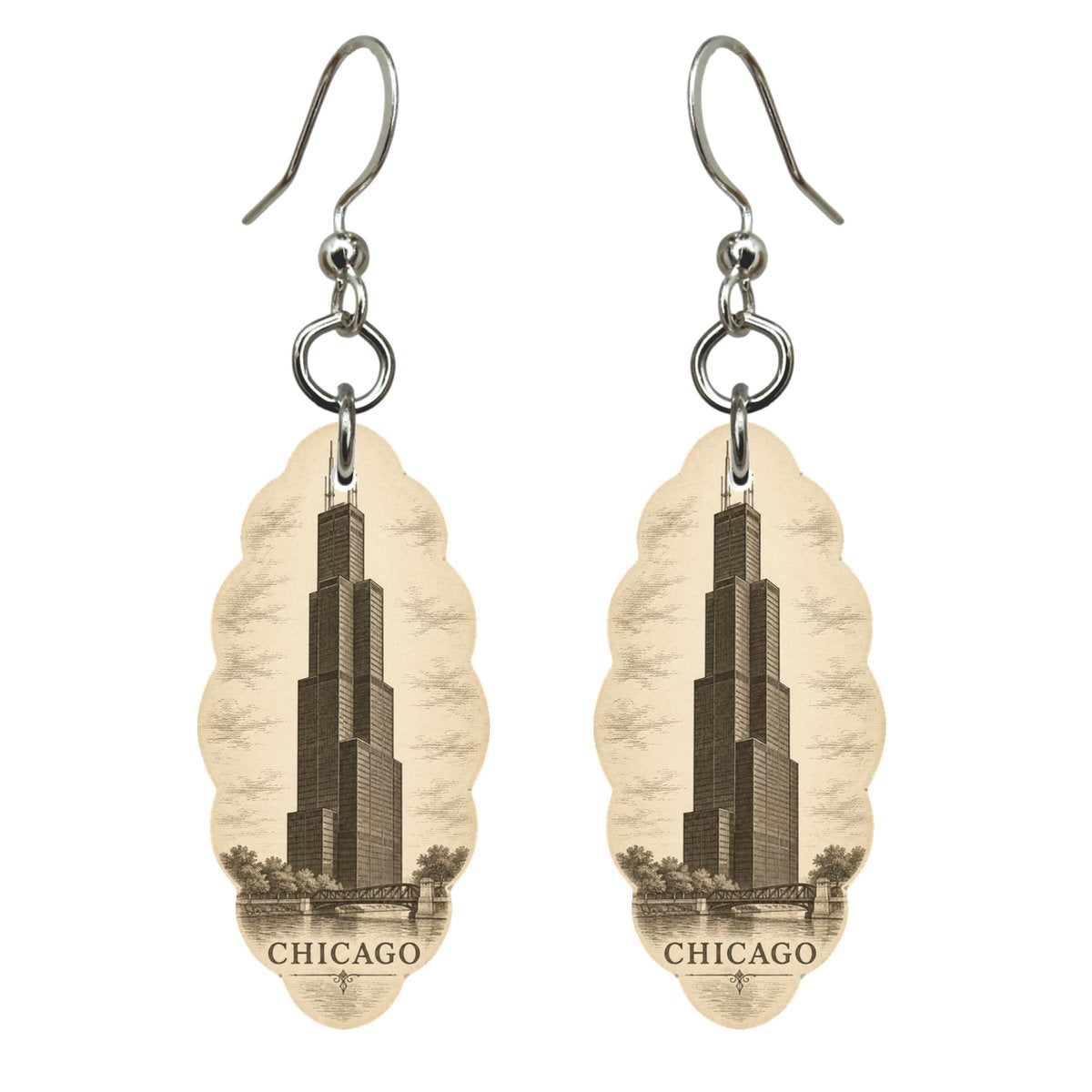 She's Choosing Chicago Earrings | Etching-Inspired Linework | S143