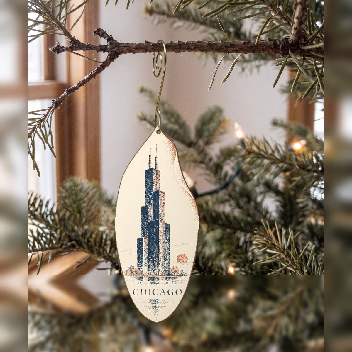 She's Choosing Chicago Ornament | Sparse Pointillism | S144-O
