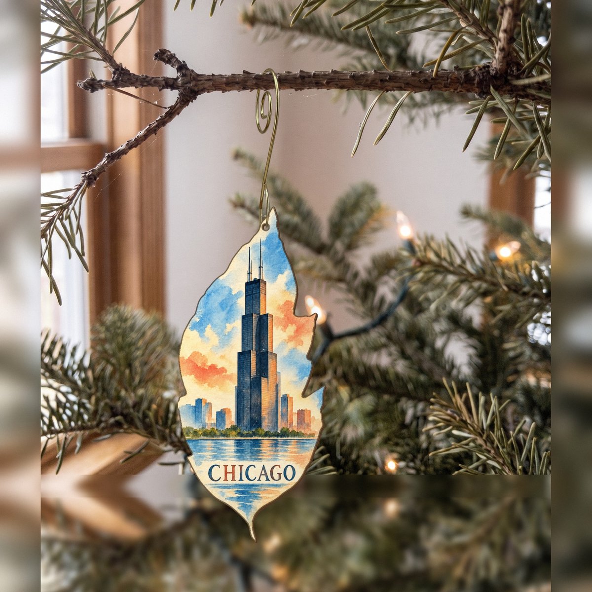 She's Choosing Chicago Ornament | Restrained Watercolor | S147-O