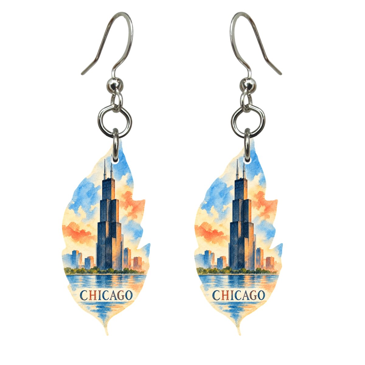 She's Choosing Chicago Earrings | Restrained Watercolor | S147
