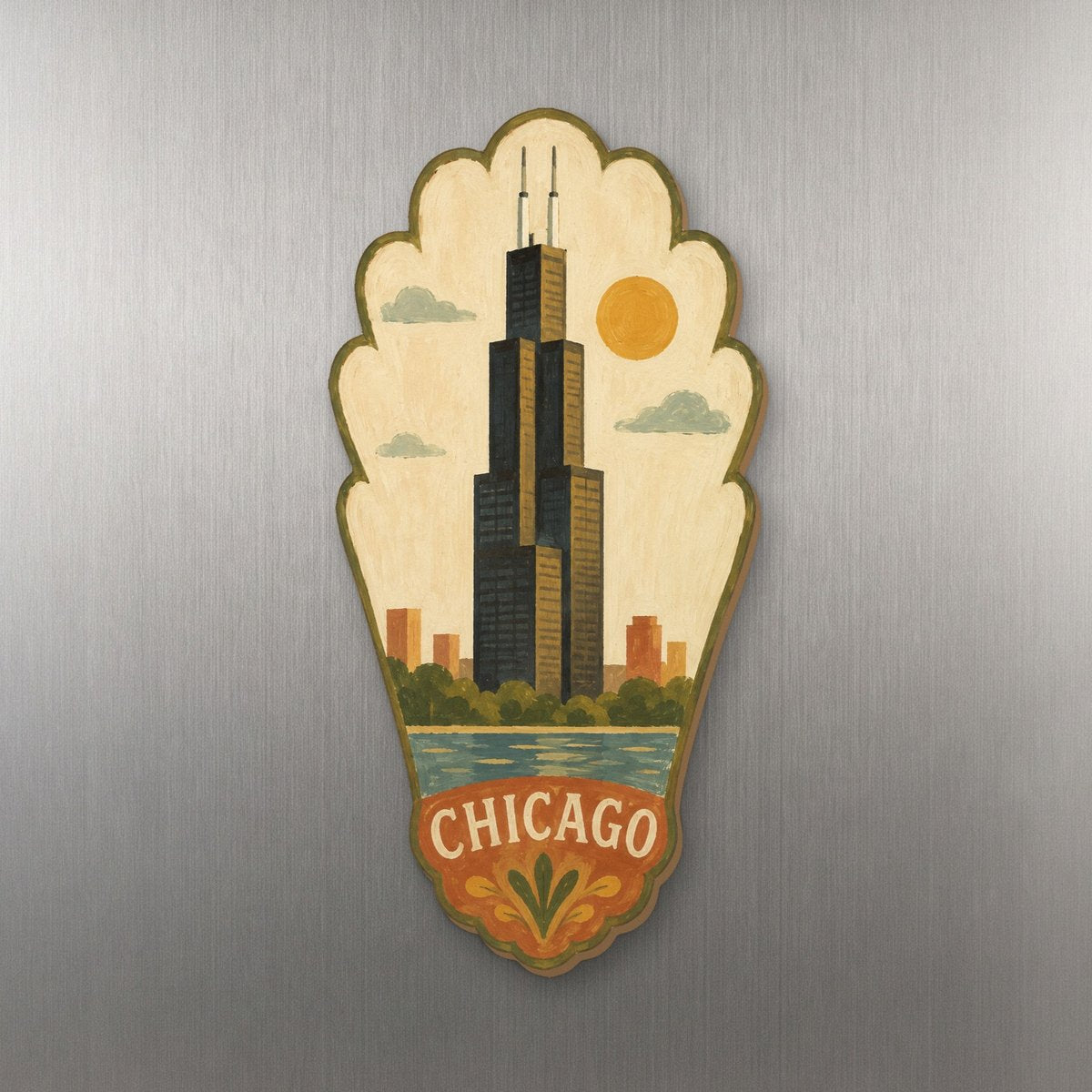 She's Choosing Chicago Magnet | Naive Folk Painting | S149-M