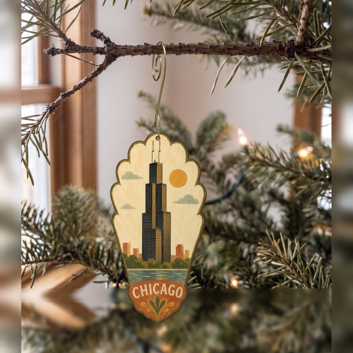 She's Choosing Chicago Ornament | Naive Folk Painting | S149-O