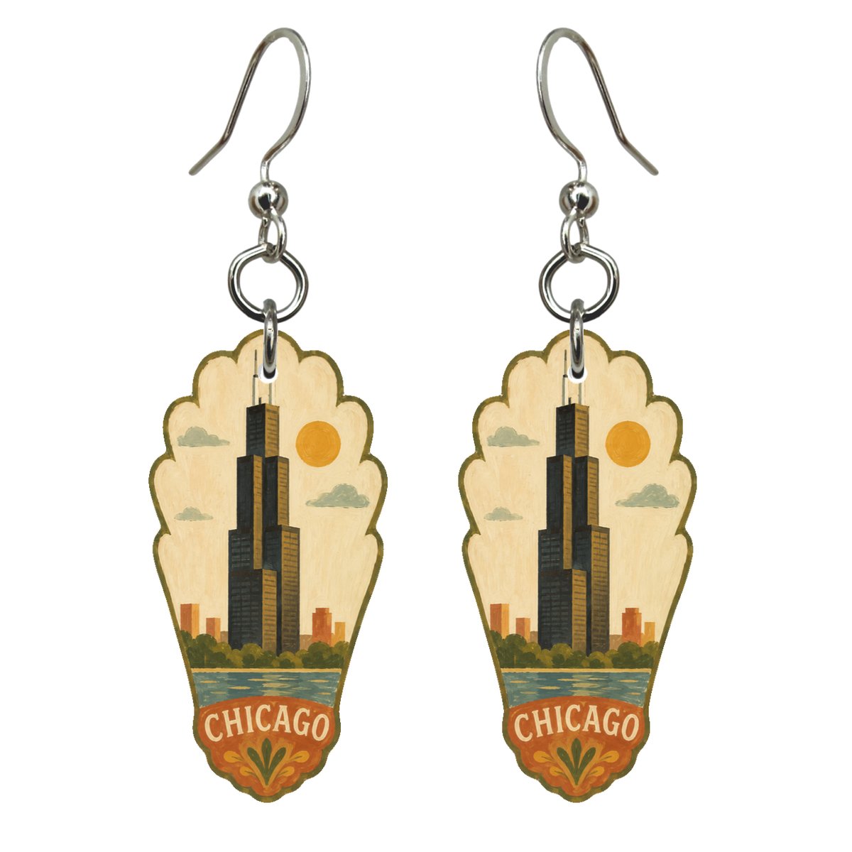 She's Choosing Chicago Earrings | Naive Folk Painting | S149