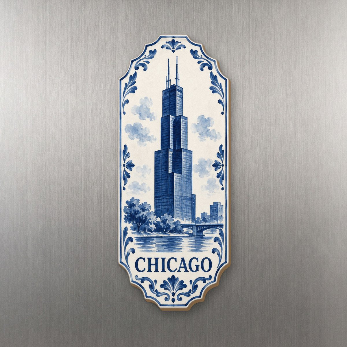 She's Choosing Chicago Magnet | Blue-And-White Ceramic Illustration | S150-M