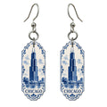 She's Choosing Chicago Earrings | Blue-And-White Ceramic Illustration | S150