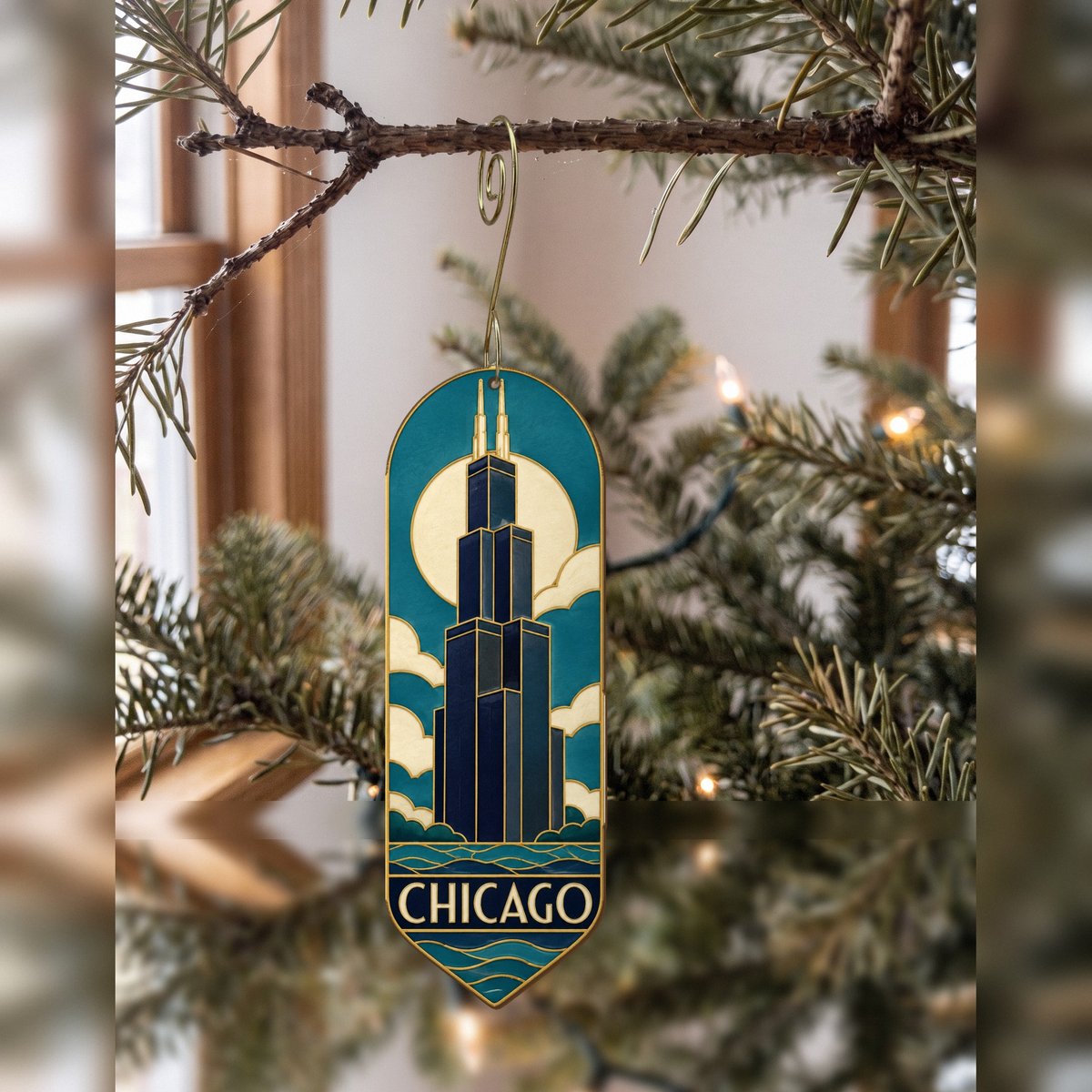 She's Choosing Chicago Ornament | Cloisonné-Inspired Graphic | S151-O