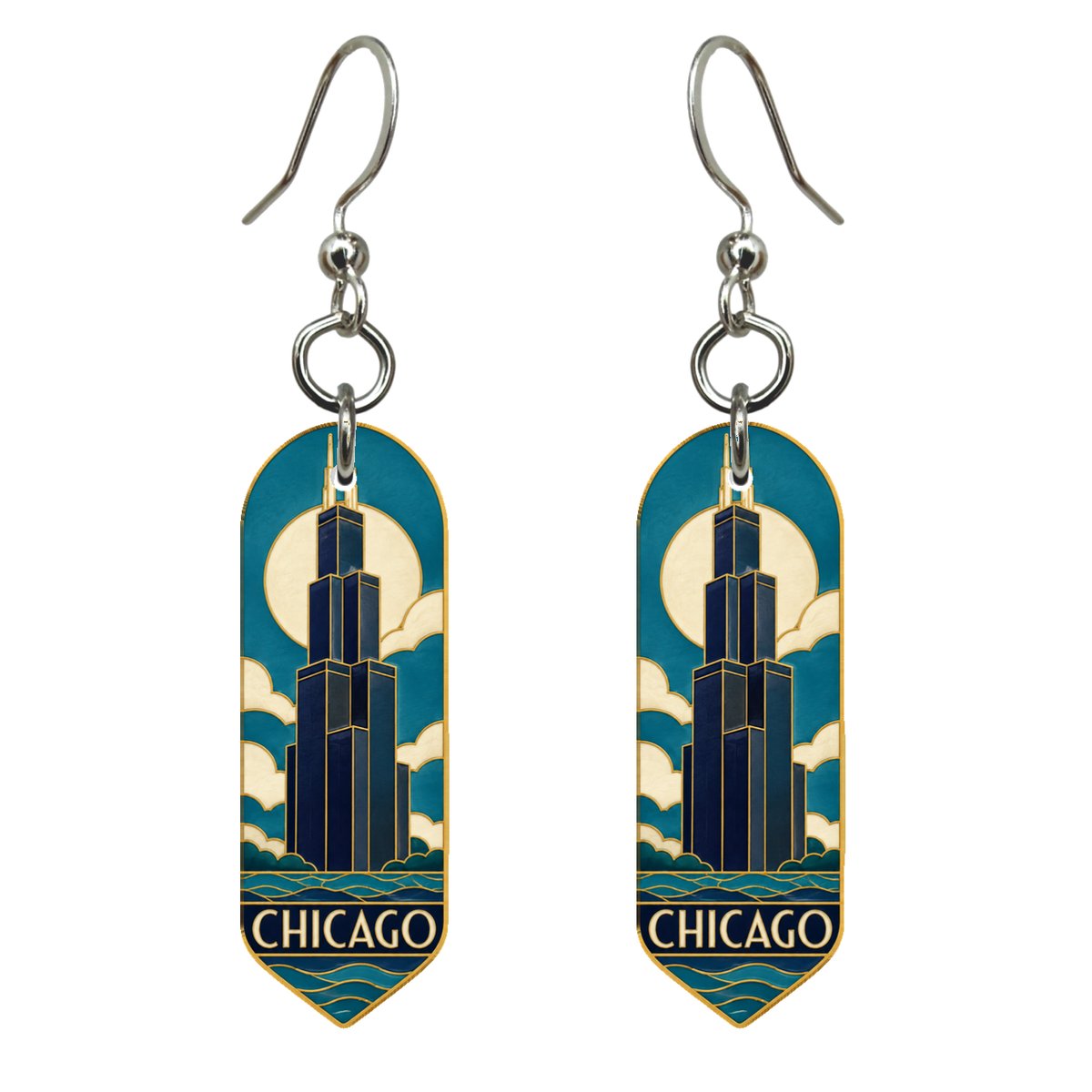 She's Choosing Chicago Earrings | Cloisonné-Inspired Graphic | S151