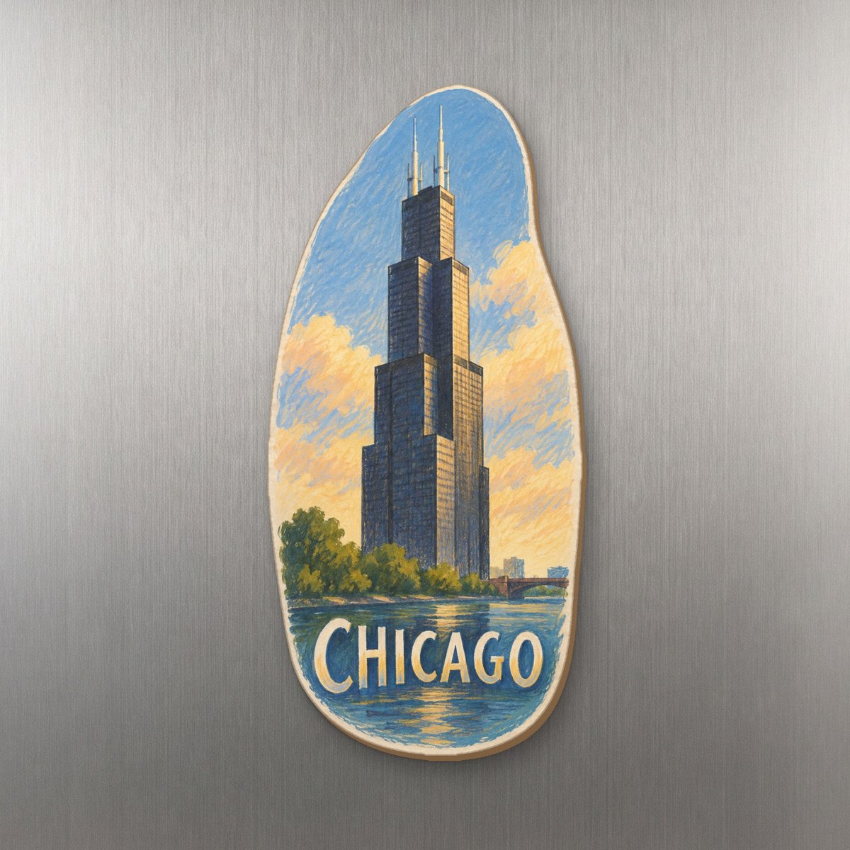 She's Choosing Chicago Magnet | Colored Pencil over Gouache | S153-M
