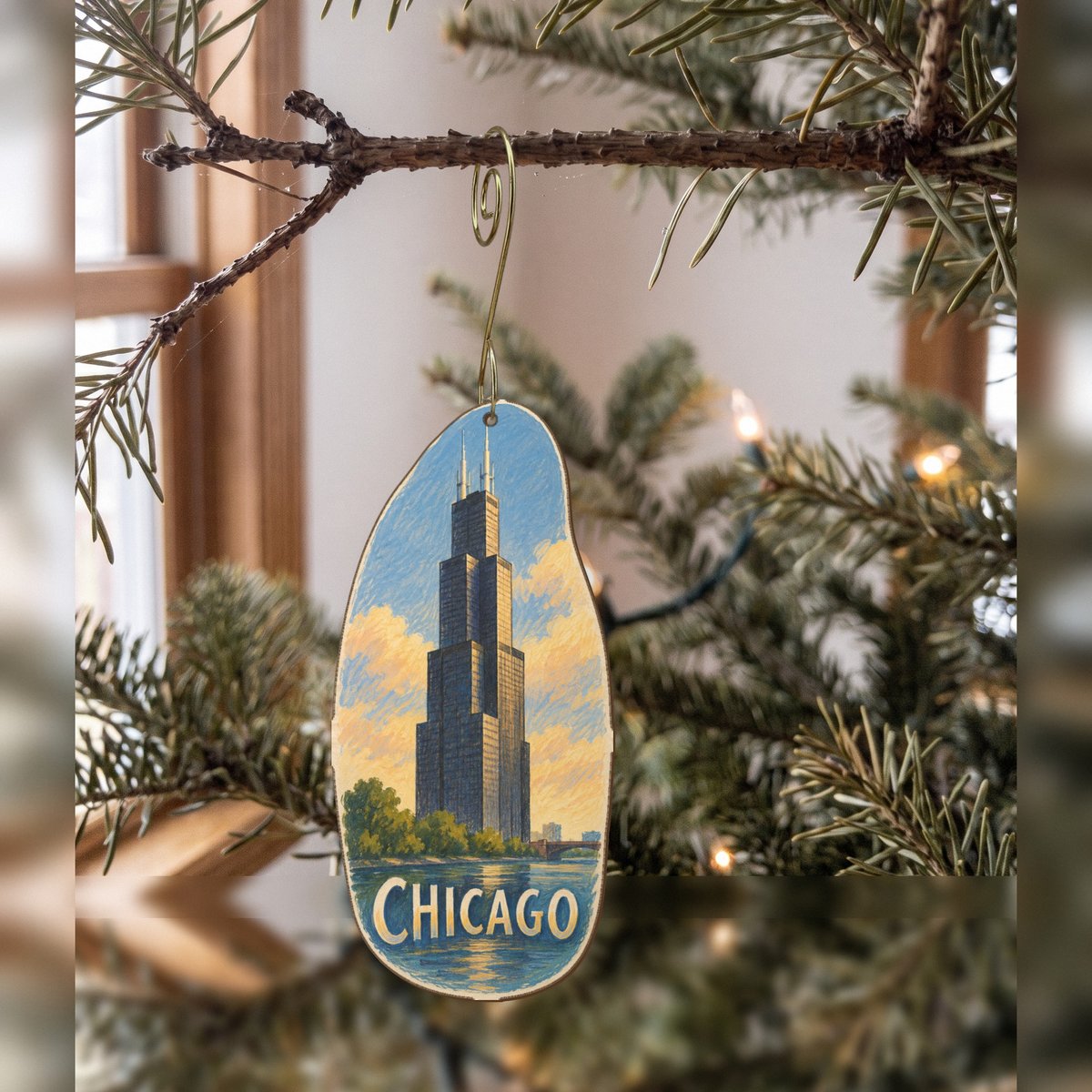 She's Choosing Chicago Ornament | Colored Pencil over Gouache | S153-O