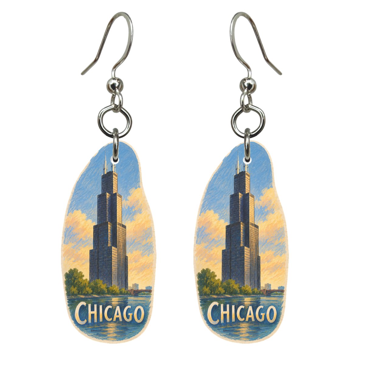 She's Choosing Chicago Earrings | Colored Pencil over Gouache | S153