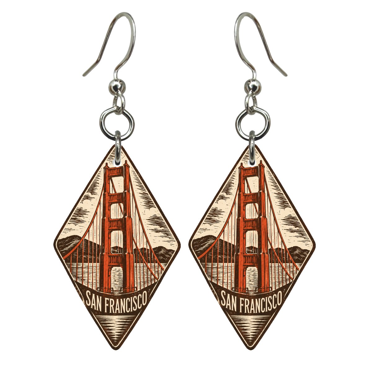 She's Choosing San Francisco Earrings | Woodcut | S159