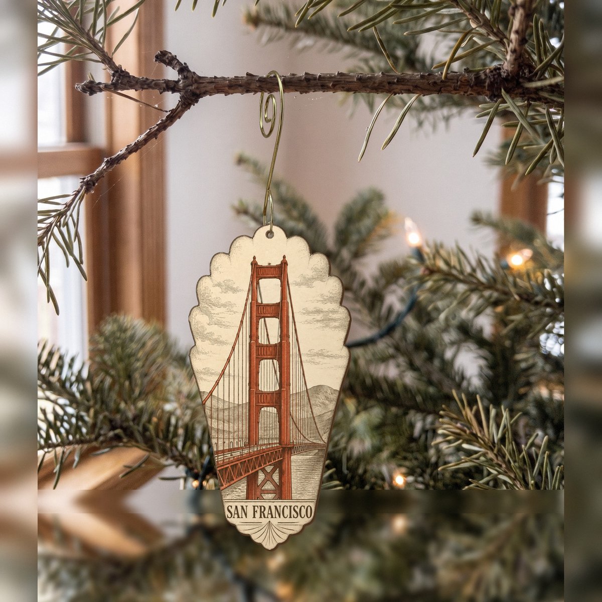 She's Choosing San Francisco Ornament | Etching-Inspired Linework | S161-O