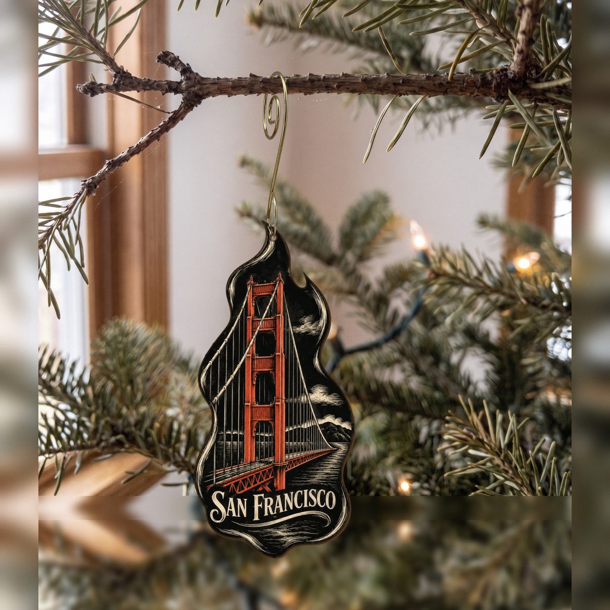 She's Choosing San Francisco Ornament | Scratchboard | S163-O
