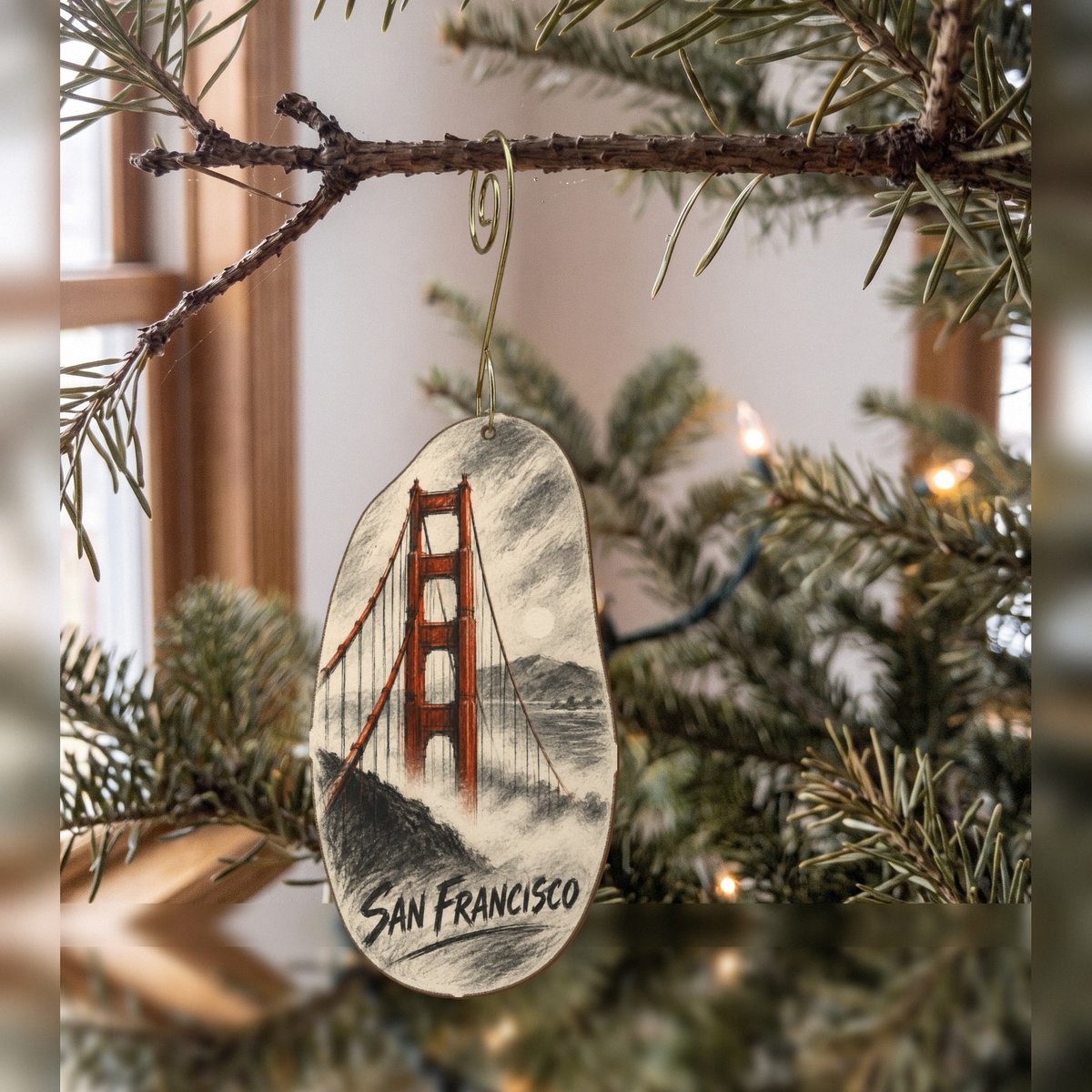 She's Choosing San Francisco Ornament | Charcoal Gesture | S164-O