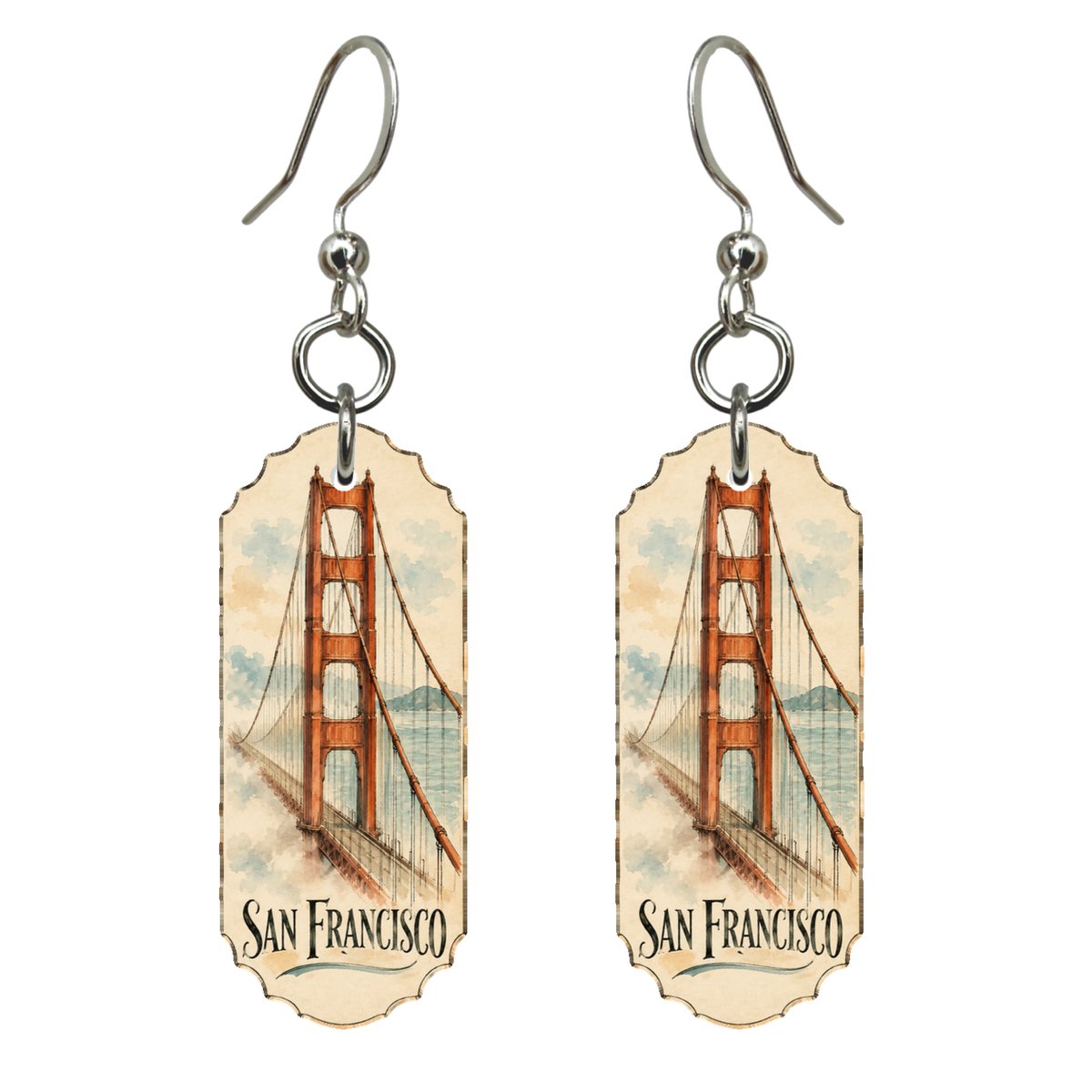 She's Choosing San Francisco Earrings | Pen and Watercolor Wash | S166