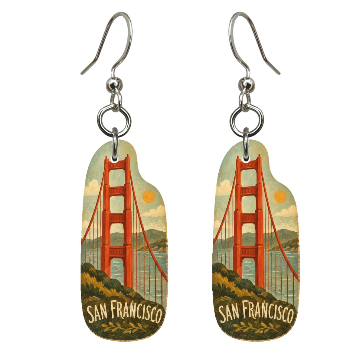 She's Choosing San Francisco Earrings | Naive Folk Painting | S167