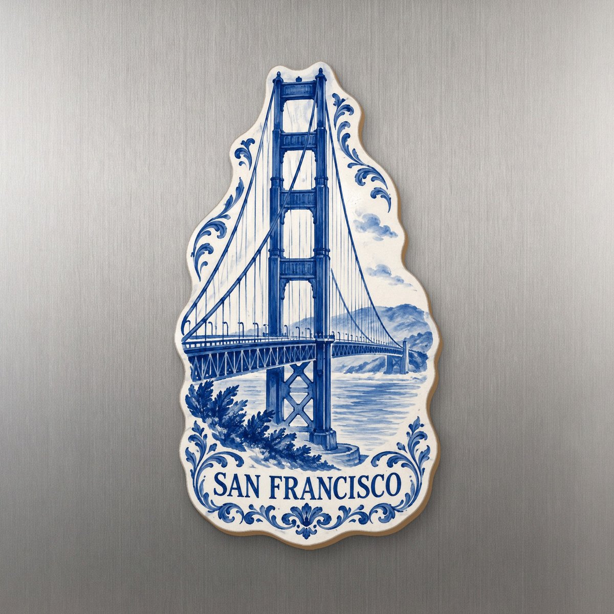 She's Choosing San Francisco Magnet | Blue-And-White Ceramic Illustration | S168-M