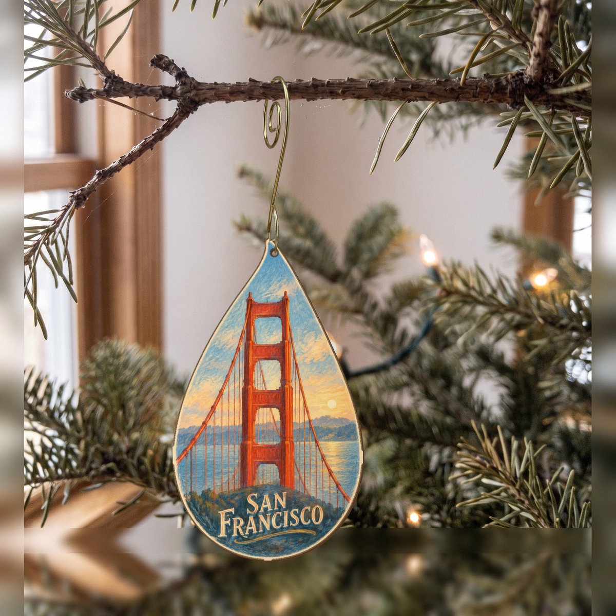 She's Choosing San Francisco Ornament | Colored Pencil over Gouache | S171-O