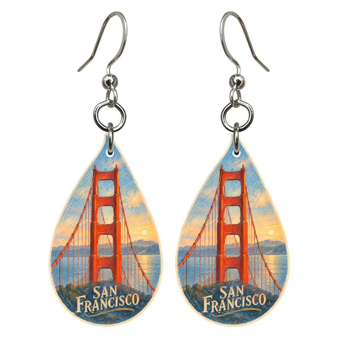 She's Choosing San Francisco Earrings | Colored Pencil over Gouache | S171