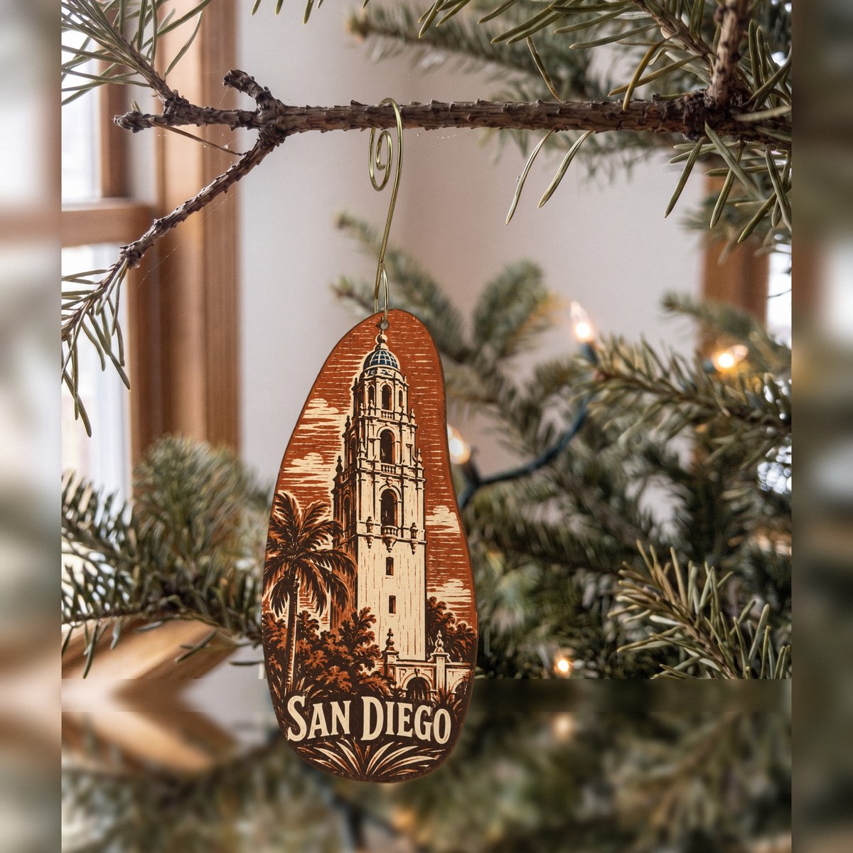 She's Choosing San Diego Ornament | Woodcut | S177-O