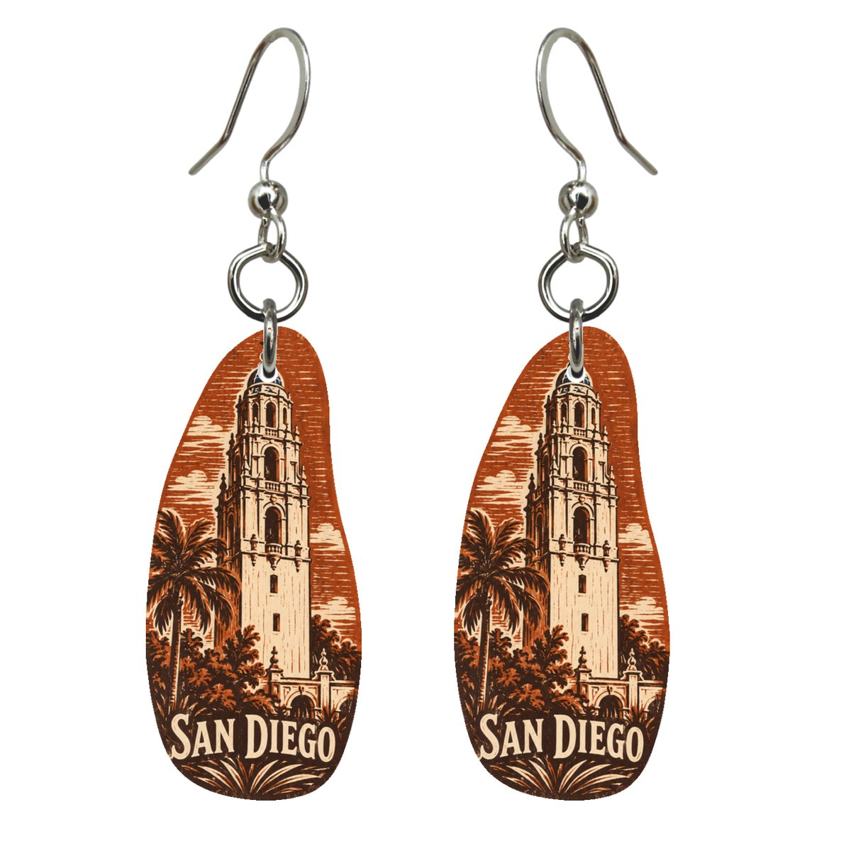She's Choosing San Diego Earrings | Woodcut | S177