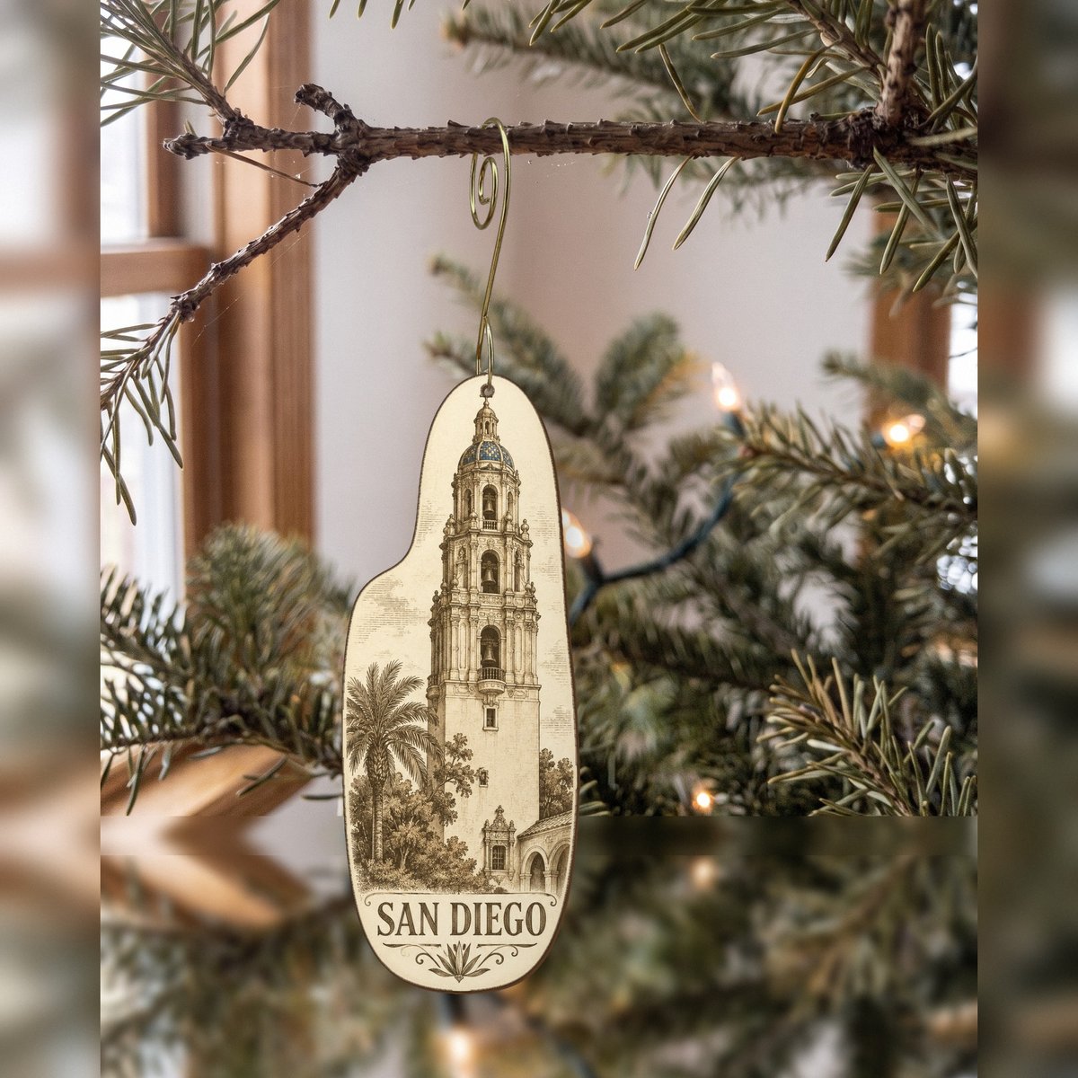 She's Choosing San Diego Ornament | Etching-Inspired Linework | S179-O