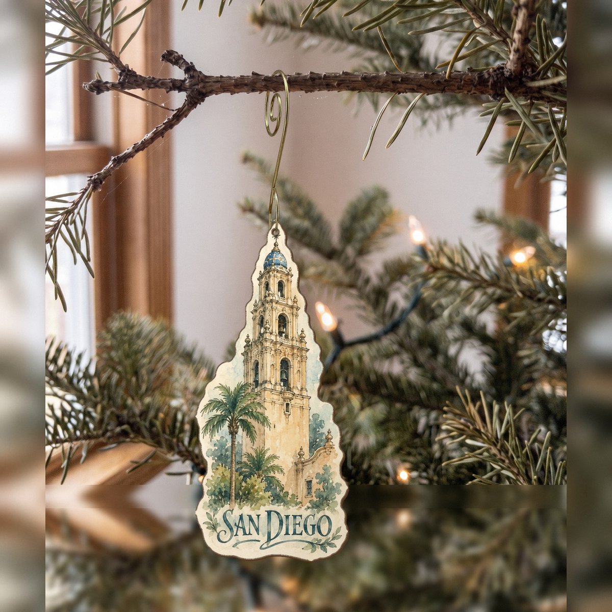 She's Choosing San Diego Ornament | Pen and Watercolor Wash | S184-O