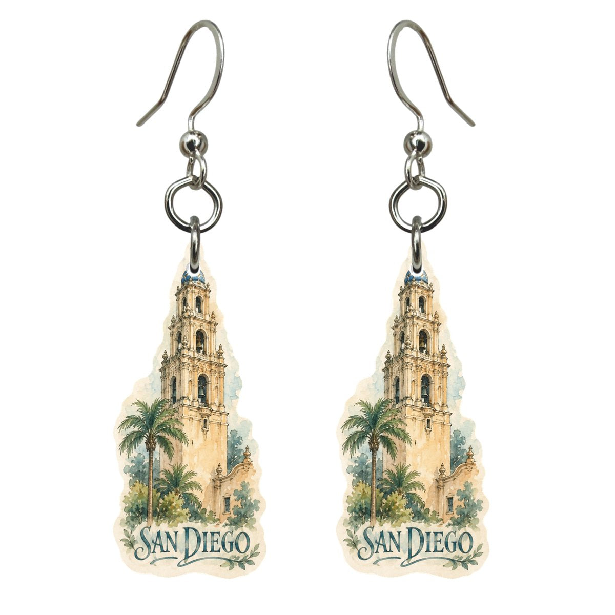 She's Choosing San Diego Earrings | Pen and Watercolor Wash | S184