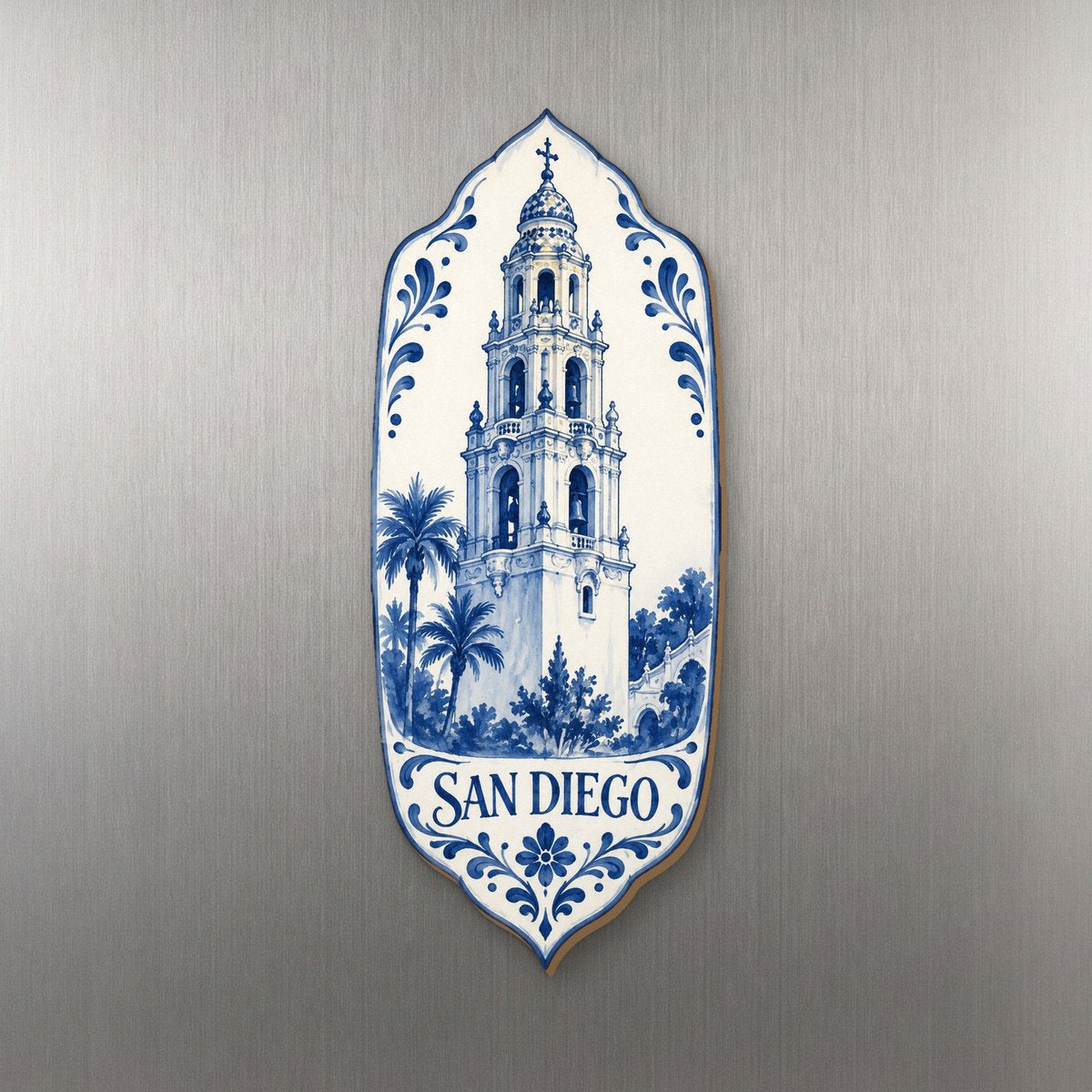She's Choosing San Diego Magnet | Blue-And-White Ceramic Illustration | S186-M