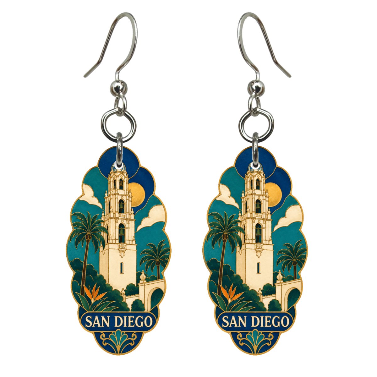 She's Choosing San Diego Earrings | Cloisonné-Inspired Graphic | S187