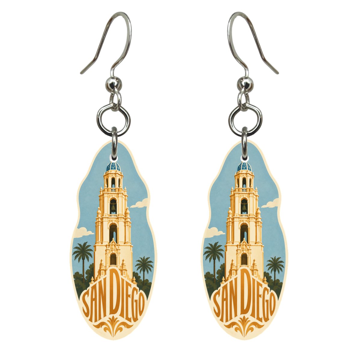 She's Choosing San Diego Earrings | Typographic Illustration | S188