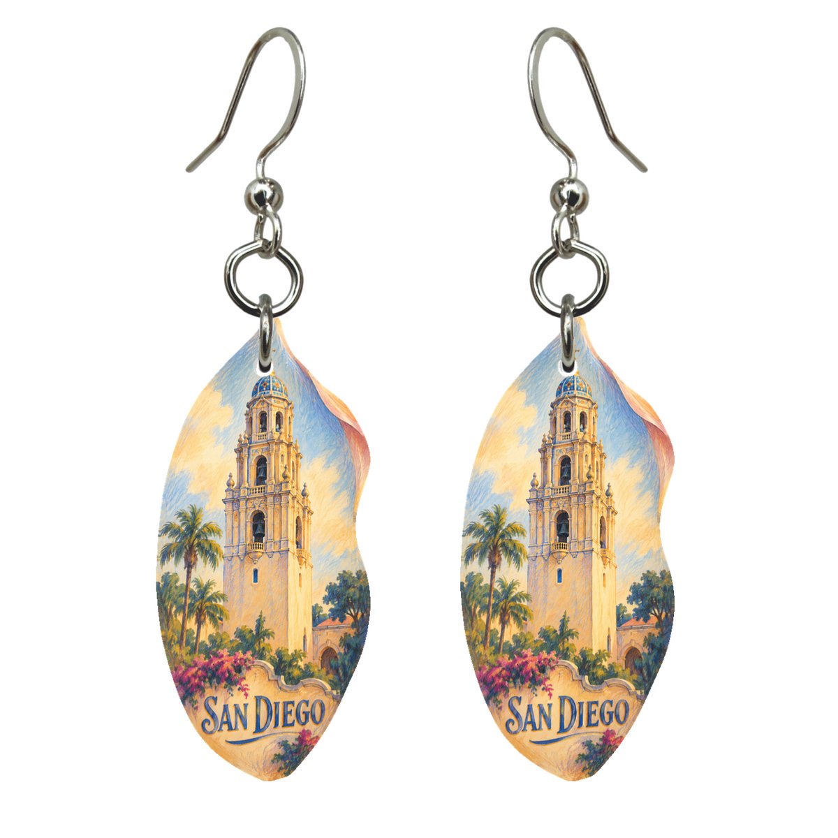 She's Choosing San Diego Earrings | Colored Pencil over Gouache | S189
