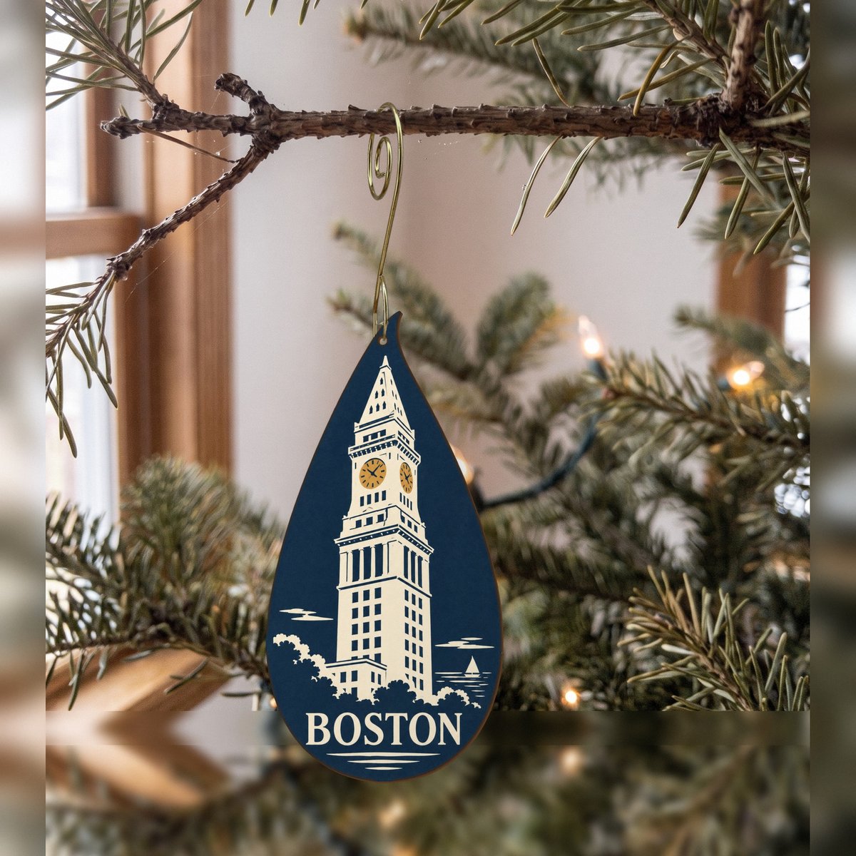 She's Choosing Boston Ornament | Negative-Space Silhouette | S209-O